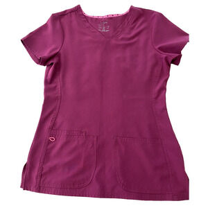 Heartsoul Womens Scrub Top Size Small Nursing Uniform 3-Pocket Pitter-Pat V-Neck